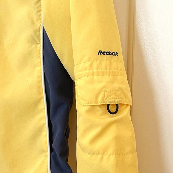 Reebok Small Jacket Pullover Lined Hood Partial Zip Yellow Navy Blue White - Picture 3 of 6